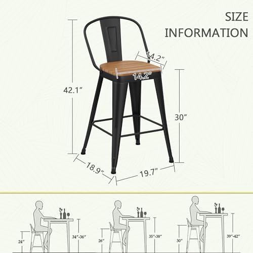 POINTANT Outdoor Metal Bar Stools Set of 4,30 inch Barstools Counter Height Bar Stool with High Back Farmhouse Kitchen Dining Chairs Bar Funiture for Outside