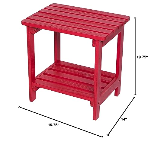 Shine Company Providence Rectangular Solid Wood Side Table, Outdoor Adirondack Patio Table, Chili Red