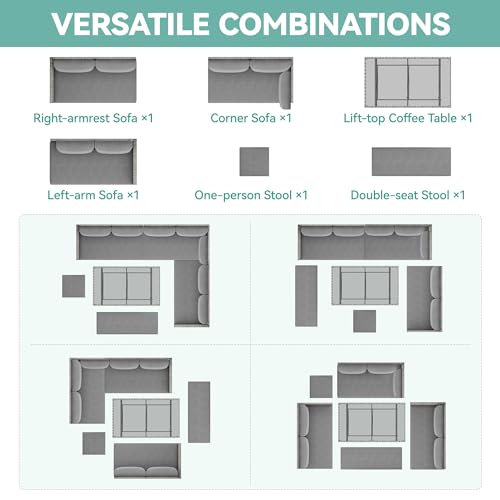 YITAHOME 9 Piece Patio Furniture Set, All-Weather Wicker Outdoor Sectional Sofa with Lift-Top Coffee Table & Ottoman, Patio Conversation Set for Deck, Backyard, Porch - Gray Gradient