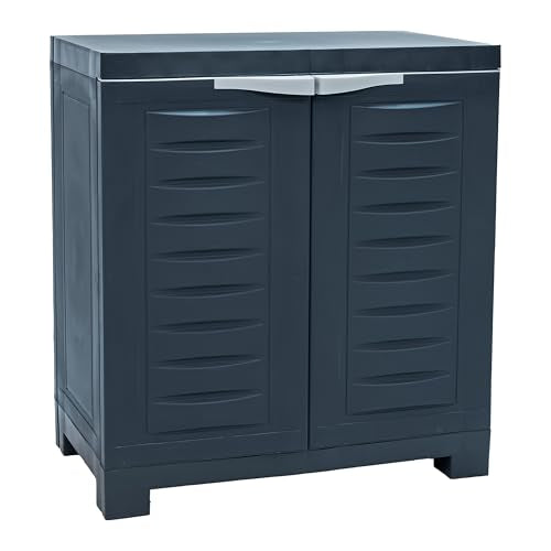 Sunnydaze 25.5" H Resin Garage Storage Cabinet - Garage Cabinet with Adjustable Shelf - Freestanding Utility Storage for Laundry Room, Office, Basement - Charcoal