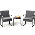 Gizoon 3 Piece Patio Bistro Set, Outdoor Black Wicker Furniture Sets, Modern Rattan Chair Conversation Sets with Coffee Table, for Yard, Garden, Balcony, Poolside, Cushion-Grey