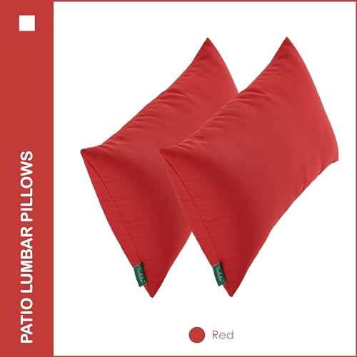 YOOZEKU Indoor Outdoor Lumbar Pillows,Waterproof Outdoor Pillows Set of 2 for Patio Furniture,12×20 Inch,Red