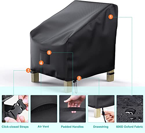 BROSYDA Patio Chair Covers for Outdoor Furniture Waterproof 2 Pack, Lawn Chair Covers 600D Heavy Duty Oxford Cloth, Large Covers for Lounge Lawn Deep Seat Black 29"W×30"D×36"H