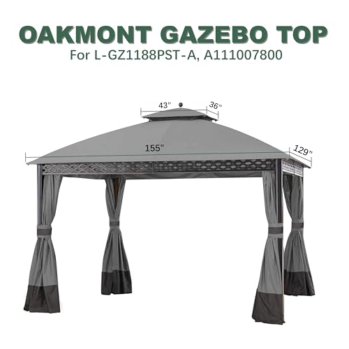 JANCANOPY Replacement Gazeb Cover for 10X12Ft Oakmont Gazebo L-GZ1188PST-A,Pinehurst Gazebo L-GZ1188PST, Gray