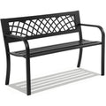 Garden Bench,Outdoor Benches,Iron Steel Frame Patio Bench with Mesh Pattern and Plastic Backrest Armrests for Lawn Yard Porch Work Entryway,Black