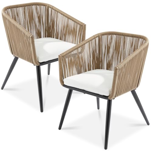 Best Choice Products Set of 2 Patio Dining Chairs, Outdoor Seating for Backyard, Poolside, Balcony w/Woven Wicker Design, 250lb Weight Capacity - Natural/Ivory