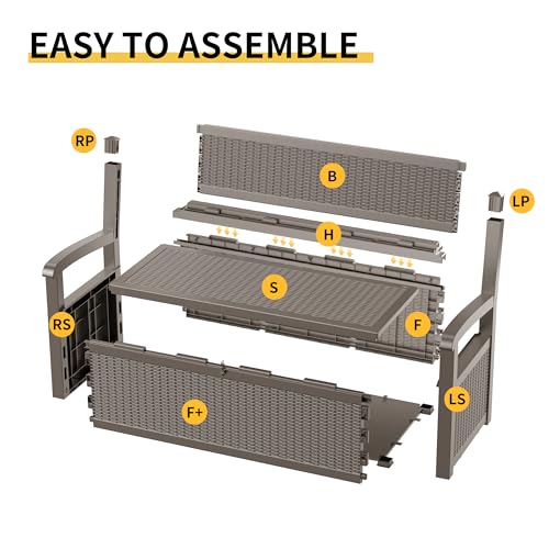 EasyUp 80 Gallon Outdoor Storage Bench Lockable Deck Box Outdoor Storage Box Waterproof for Patio,Garden,and Porch – Perfect for Storing Garden Tools and Cushions(Gray)