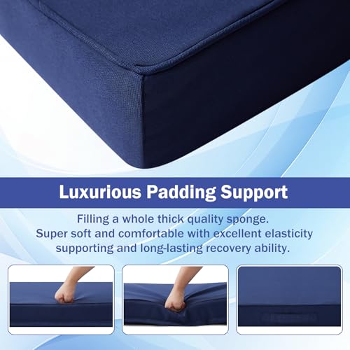 IASEAHK Patio Chair Cushions, 19" x 19" x 3" Outdoor Chair Cushions Set of 4, Waterproof Outdoor Cushions for Patio Furniture, Outdoors Seat Cushions Set of 4 with Handle and Ties, Navy Blue