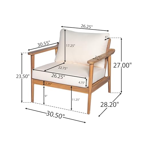 Christopher Knight Home Batis Acacia Wood Lounge Chair Outdoor Set of 2, Wooden Patio Accent Chair Set, Comfy Reading Seat with Removable Cushion, Patio Furniture Set, Teak+Beige