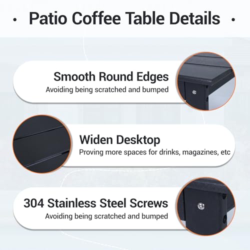 WiNVO HDPE Outdoor Coffee Table, Rectangle Patio Coffee Table, All-Weather Side Table for Balcony, Poolside, Deck, Garden, Black, 37.7''L x 20.8''D x 17.7''H