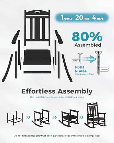 Ciokea Oversized Outdoor Rocking Chair, 380lbs Heavy-Duty Large Patio Rocker, Weather Resistant & Anti-Fade Porch Chair, High Back Cozy Rocking Chair for Outside, Fire Pit, Deck, Garden, Black