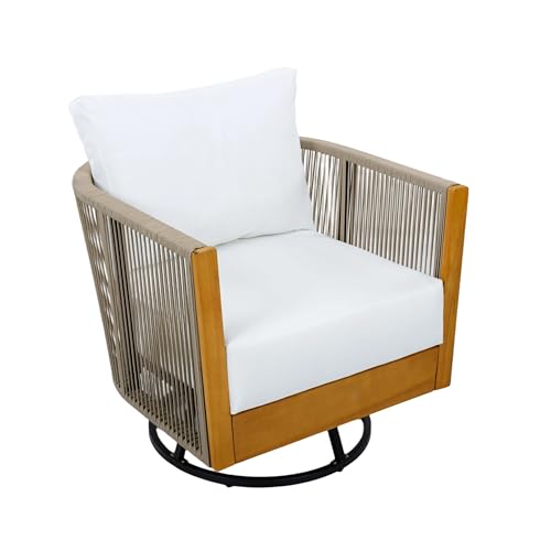 Christopher Knight Home Outdoor Swivel Rocking Chair Set of 2 with Cushion & Cross Base Side Table, Acacia Wood Patio Swivel Rocker Chair Set 360 Degree Porch Chairs for Backyard Balcony, Natural/Teak