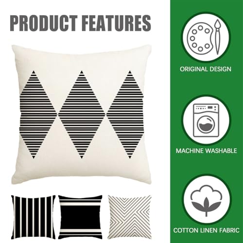 RABUSOFA Outdoor Pillows Waterproof,18x18 inch Black and White Throw Pillows Boho Set of 4 for Patio Furniture,Sunbrella Outdoor Pillow Covers for Couch(2W-18) (no Insert)