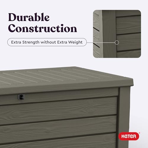 Keter Westwood 150 Gallon Resin Large Outdoor Storage Box for Patio Furniture, Outdoor Cushions, Garden Tools and Pool Floats, Taupe