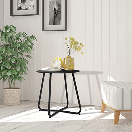 Meluvici Patio Small Side Table Waterproof Round Metal Steel Weather Resistant Portable Outdoor and Indoor End Table for Garden Balcony Yard, Black