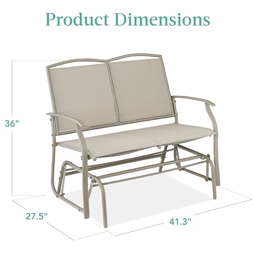 Best Choice Products 2-Person Outdoor Patio Swing Glider Steel Bench Loveseat Rocker for Deck, Porch w/Textilene Fabric, Steel Frame - Taupe