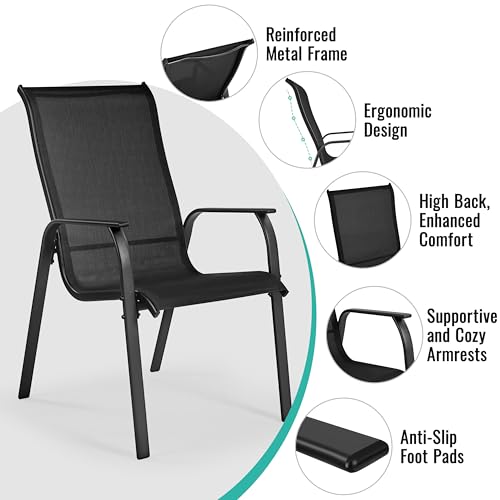 Yaheetech Set of 2 Patio Dining Chairs, Outdoor Stackable Patio Chairs with Backrest/Armrests, All Weather Chairs for Garden/Lawn/Porch/Backyard Pool, Black