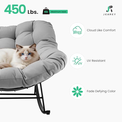 JEAREY Outdoor Papasan Rocking Chair, Oversized Patio Rocker, Comfy Egg Chair for Bedroom, Living Room, Garden, Porch, Lawn, Grey