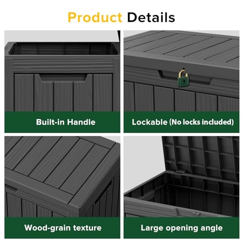 EasyUp 45 Gallon Outdoor Storage Box Waterproof, UV Resistant Deck Box Outdoor, Lockable Resin Deck Boxes for Garden Tools Equipment and Cushions, Black