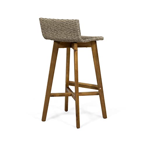 Christopher Knight Home La Brea Outdoor Acacia Wood and Wicker Barstools (Set of 4), Light Brown and Teak