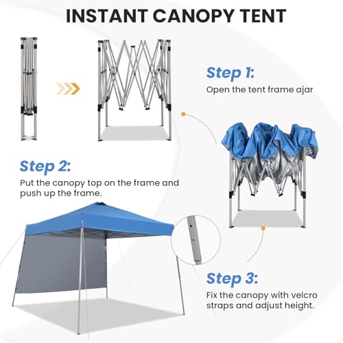Oneofics 10X10 Pop Up Canopy, Slant Legs Instant Outdoor Canopy Tent with 1 Sidewall, Portable Patio Garden Deck Gazebo Shelter - 10x10 Base 8x8 Top