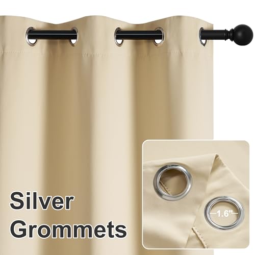 RYB HOME Outdoor Curtains for Patio Waterproof Block Sunlight Thermal Insulated Privacy Assured Thick Outside Curtains for Porch, Gazebo, Pergola, W52" x L84", Biscotti Beige, 1 Panel