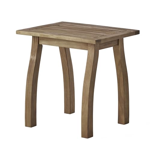 Christopher Knight Home Selma Acacia Wood Outdoor Side Table, Decorative Rectangular Small Accent Table, Weather Resistant Patio End Table for Balcony Beach Pool Side, Slatted Design, Natural Stained