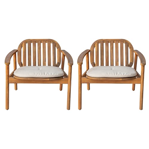 Christopher Knight Home Meja Acacia Wood Outdoor Club Chair Set of 2 with Cushion, Wooden Patio Accent Armchair, Comfy Lounge Chair Outdoor Set, Patio Furniture with Cushion, Teak+Beige