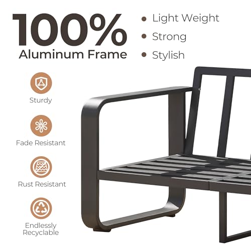 CHITA Outdoor Furniture Set 4 Piece, 5-Seats Patio Conversation Set with 6.3in Thick Cushions & 100% Aluminum Frame & Coffee Table, Modern Outdoor Patio Furniture Sofa Set for Poolside, Deck, Balcony