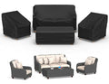 Mrrihand Patio Furniture Covers, 4 Piece Outdoor Furniture Cover Waterproof includ Ourdoor Sofa Cover, 2 Chair Covers, Coffee Table Cover with Windproof Buckle Strap and Adjustable Drawstring-Black