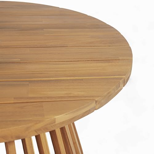 Christopher Knight Home Hakee Acacia Wood Patio Coffee Table, Round Table with Unique Wooden Base for Backyard, Balcony, Stylish Indoor/Outdoor Table, Easy Assembly, 31.5" x 31.5" x 16", Teak