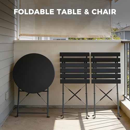 Grand patio 3-Piece Folding Bistro Set, 2 Chairs and 1 Table, Weather-Resistant Outdoor/Indoor Conversation Set for Patio, Yard, Garden-Black