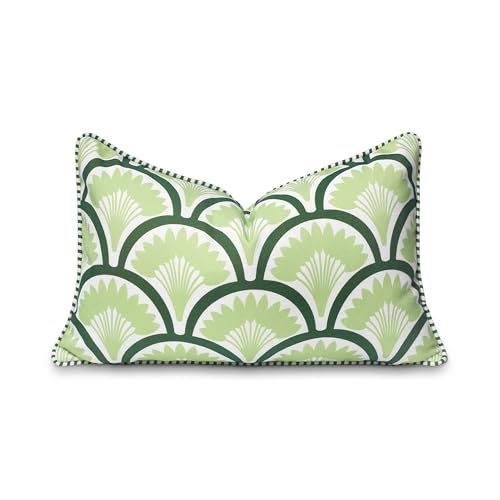 Hofdeco Premium Coastal Patio Indoor Outdoor Lumbar Pillow Cover Only, 12"x20" Water Repellent for Backyard, Couch, Green Print Tropical Ravenala Palm Tree