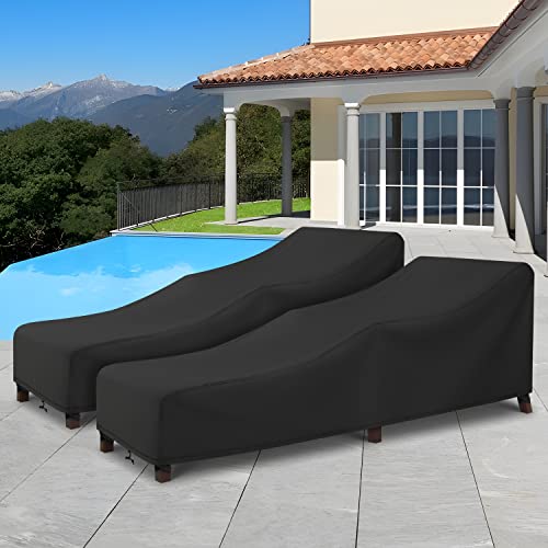 Arcedo Patio Chaise Lounge Cover Waterproof 2 Pack, Lounge Chair Covers for Outdoor Pool Lounger and Patio Furniture, 80" x 30" x 26" H, Black