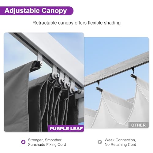 PURPLE LEAF 10' x 13' Outdoor Retractable Pergola Heavy-Duty Aluminum White Pergola with Sun Shade Canopy Patio Modern Shelter for Garden Yard Deck Grape Trellis, Grey
