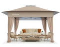Amada 13x13 Pop Up Outdoor Gazebos on Clearance for Backyard & Patio Furniture with Wheeled STO-N-Go Cover Bag, Carpa Pop Up Tent with Shelter Mosquito for Patio, Lawn, Garden(13×13ft, Khaki)