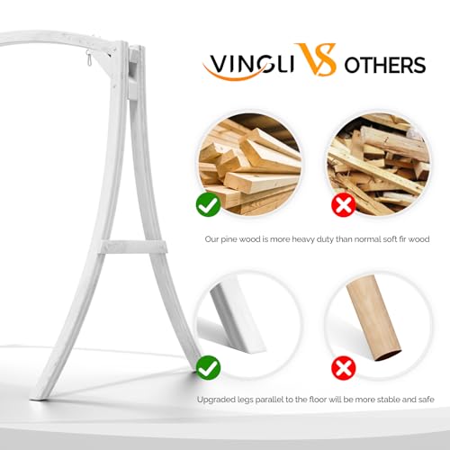 VINGLI 6.7FT Porch Swing Frame, 1000LBS Heavy Duty A-Frame Wooden Porch Swing Stand with Curved Arc Top for 5FT Porch Swing, Large Swing Hanger for Garden, Patio, Backyard & Indoor, White