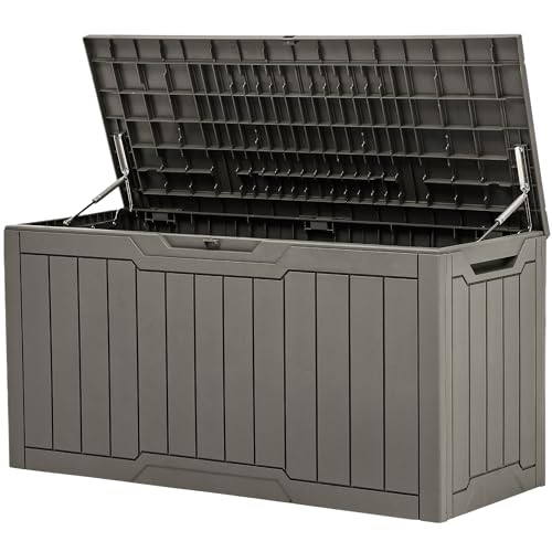 YITAHOME 80-Gallon Waterproof Resin Outdoor Storage Box, Lockable Storage Container for Outdoor Furniture, Cushion Storage, Pool Accessories, Garden Tools and Sporting Gear, Taupe