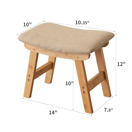 Kitsanery Foot Stool,Ottoman,Bamboo Small Sofa Foot Rest Under Desk,Extra Seating for Living Room, Bedroom and Kitchen (Natural Stool Legs - Beige Surface)