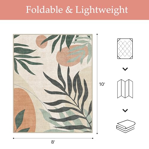 GENIMO Outdoor & Indoor Area Rug 8'x10', Waterproof, Non-Shedding, Easy Cleaning, Leaf Mat for Patio, Living Room, Balcony, Dining Room, RV, Deck, Bedroom, Camping, Outside Carpet, Beige Grey