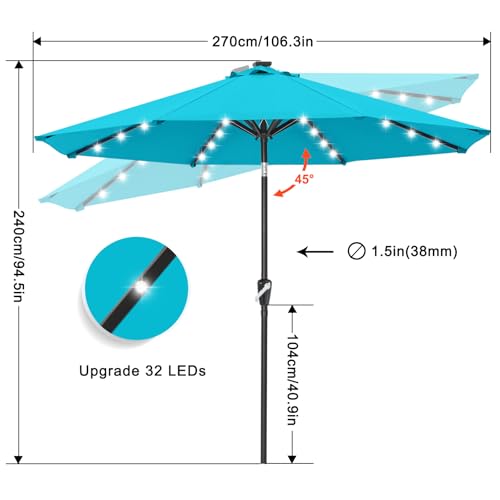 ABCCANOPY Durable Solar Led Patio Umbrellas with 32LED Lights 9FT (Turquoise)