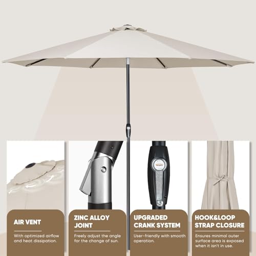Tempera 10ft Patio Market Outdoor Table Umbrella with Auto Tilt and Crank, Large Sun Umbrella with Sturdy Pole & Fade Resistant Canopy, Easy to Set, Oatmeal