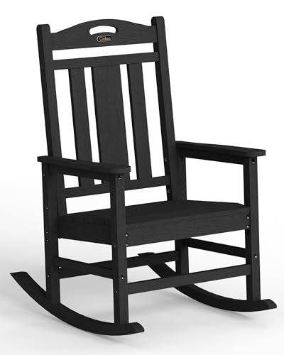 Ciokea Oversized Outdoor Rocking Chair, 380lbs Heavy-Duty Large Patio Rocker, Weather Resistant & Anti-Fade Porch Chair, High Back Cozy Rocking Chair for Outside, Fire Pit, Deck, Garden, Black