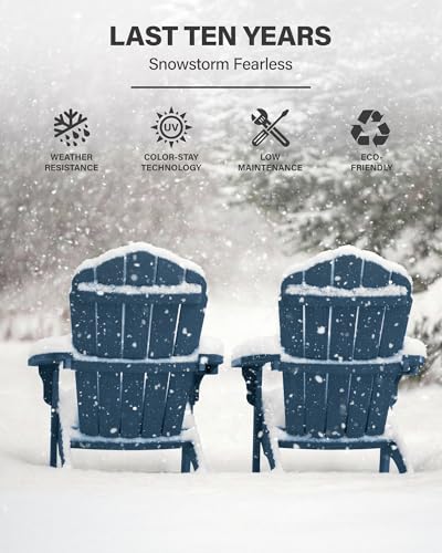 YEFU Oversized Adirondack Chair with Cup-Holder,Plastic Outdoor Fire Pit Chair, Weather Resistant, Poly Lumber Chair, Used in Patio, Lawn, Deck,Heavty Duty,Weight Capacity 450lbs-Navy Blue