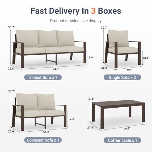 UDPATIO Aluminum Outdoor Patio Furniture Set 7-Seat Metal Patio Conversation Sets with Coffee Table and Water-Resistant Cushions, Modern Patio Sectional Sofa for Porch, Deck, Backyard, Poolside