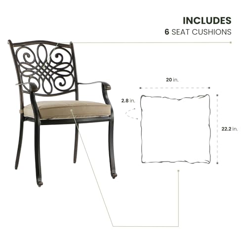 Hanover Tan Set of 6 Replacement Traditions Chairs, Weather-Resistant Seat Cushions for Outdoor Dining Set, 6pc