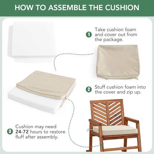 Outdoor Chair Cushions Set of 4: Waterproof & Fade Resistant Seat Cushion for Patio Furniture - 18.5 x 16 x 2 Inch Chair Pads with Ties and Hidden Zipper - Patio Chair Cushion Replacement, Beige