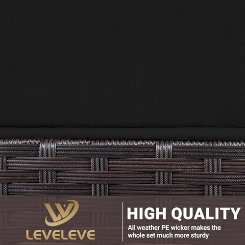 LEVELEVE 3 pcs Rocking Bistro Set Conversation Chairs PE Wicker Outdoor Rocking Chairs & Glass Table,for Porch Lawn Garden Backyard Deck(Rocking Set,Black)