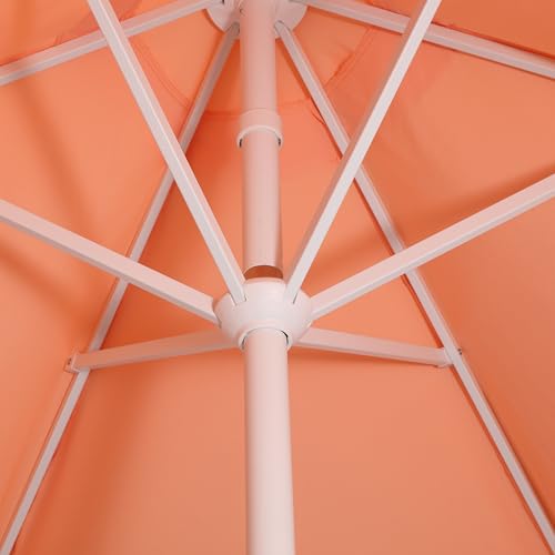 JONATHAN Y Collins 9 ft. Bohemian Fringe Outdoor Patio Umbrella with Crank Lift and Tilt, Scalloped UV-Resistant Market Sunshade for Pool and Deck, Coral Pink, White Pole UMB1001J
