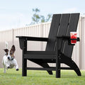 POLYDUN Modern Adirondack Chair with Cup Holder, HDPE Plastic Patio Chairs for All Weather, Fire Pit Chair, Outdoor Lawn Chairs for Deck, Porch, Backyard, Garden, Black